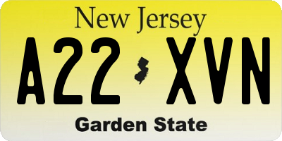 NJ license plate A22XVN