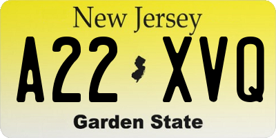 NJ license plate A22XVQ