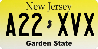 NJ license plate A22XVX