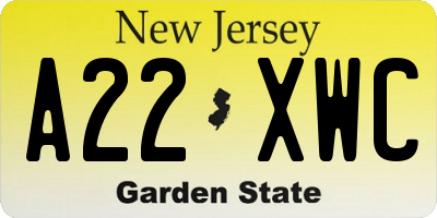 NJ license plate A22XWC