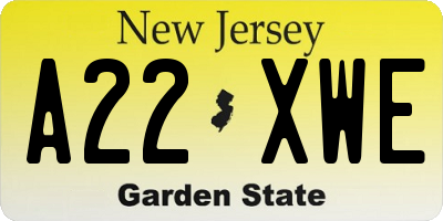 NJ license plate A22XWE