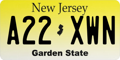 NJ license plate A22XWN