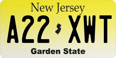NJ license plate A22XWT