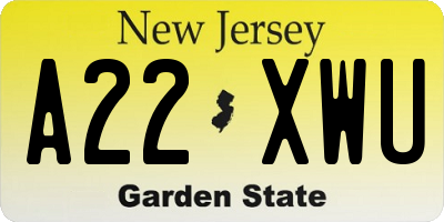 NJ license plate A22XWU