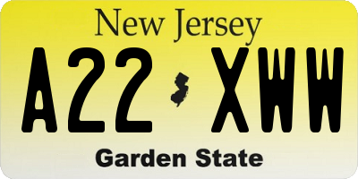 NJ license plate A22XWW