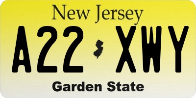 NJ license plate A22XWY
