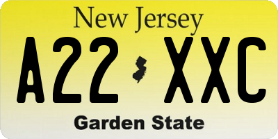 NJ license plate A22XXC