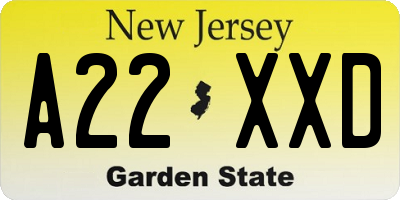 NJ license plate A22XXD
