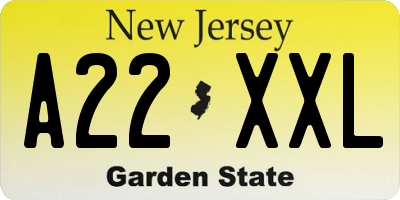 NJ license plate A22XXL