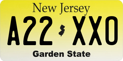 NJ license plate A22XXO
