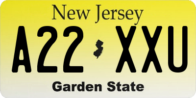 NJ license plate A22XXU