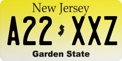 NJ license plate A22XXZ