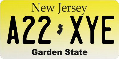 NJ license plate A22XYE