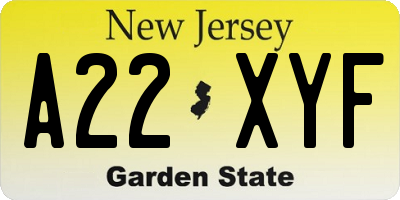 NJ license plate A22XYF