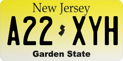 NJ license plate A22XYH