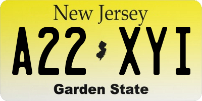 NJ license plate A22XYI