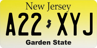 NJ license plate A22XYJ