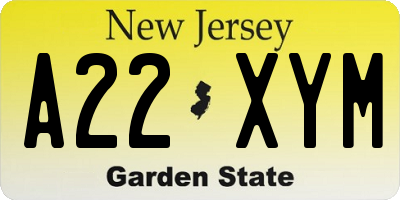 NJ license plate A22XYM