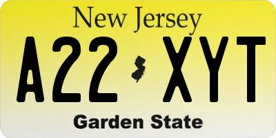 NJ license plate A22XYT