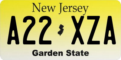 NJ license plate A22XZA
