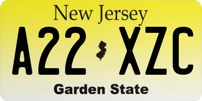 NJ license plate A22XZC