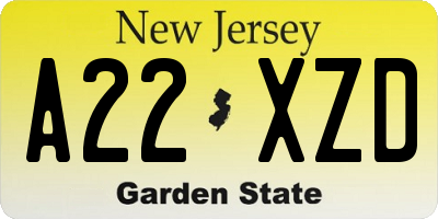 NJ license plate A22XZD