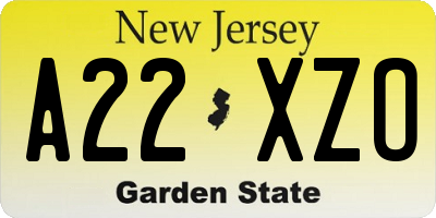 NJ license plate A22XZO