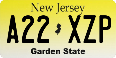 NJ license plate A22XZP