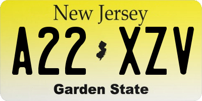 NJ license plate A22XZV