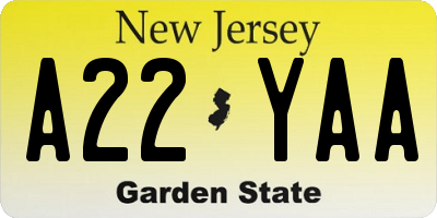 NJ license plate A22YAA