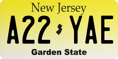 NJ license plate A22YAE