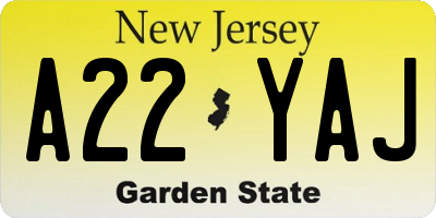 NJ license plate A22YAJ