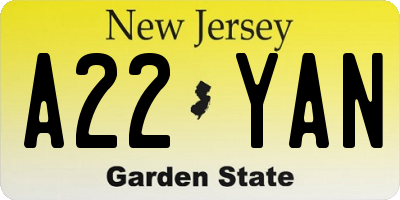 NJ license plate A22YAN