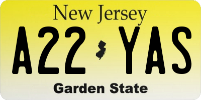 NJ license plate A22YAS