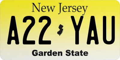 NJ license plate A22YAU