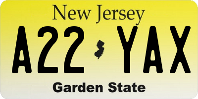 NJ license plate A22YAX