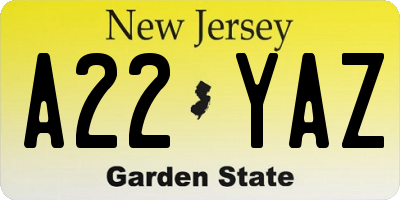 NJ license plate A22YAZ