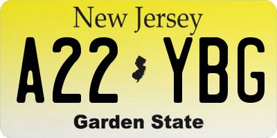 NJ license plate A22YBG