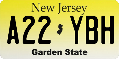 NJ license plate A22YBH