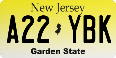 NJ license plate A22YBK