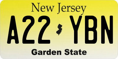 NJ license plate A22YBN