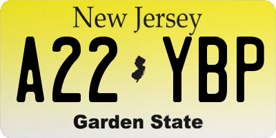 NJ license plate A22YBP