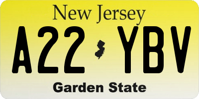 NJ license plate A22YBV