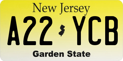 NJ license plate A22YCB