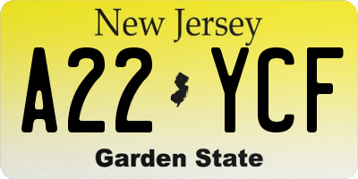 NJ license plate A22YCF