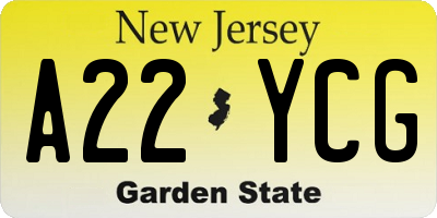 NJ license plate A22YCG