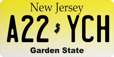 NJ license plate A22YCH