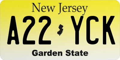 NJ license plate A22YCK
