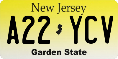 NJ license plate A22YCV