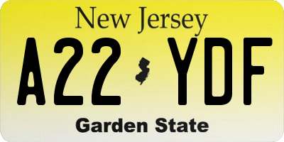 NJ license plate A22YDF